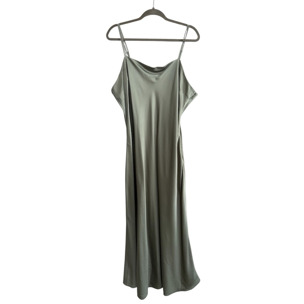 Abercrombie Sage Green Satin Slip Dress Size XXL Spaghetti Strap Minimal - Picture 2 of 11